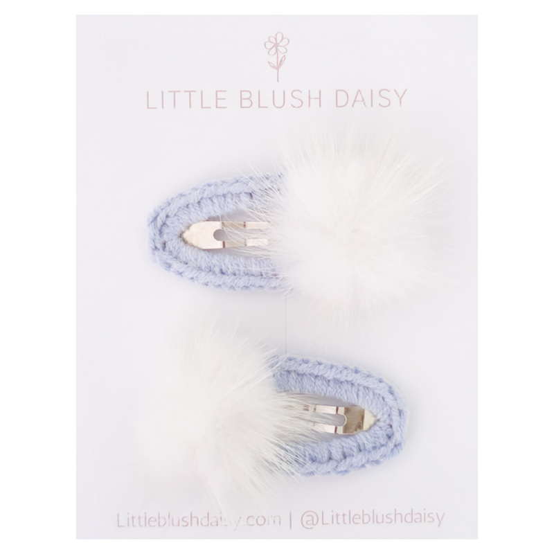 Crochet Hair Clip | Cornflower Pom Pom