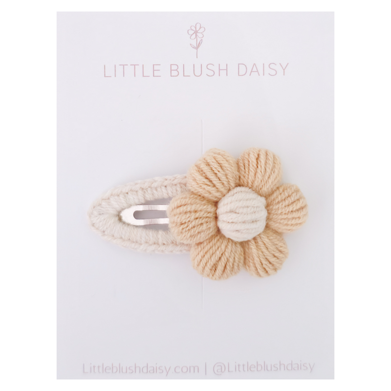 Crochet Hair Clip | Puff Daisy | Biscuit