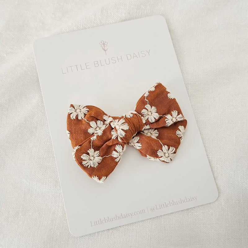 Embroidered Daisy Bow Clips Little Blush Daisy