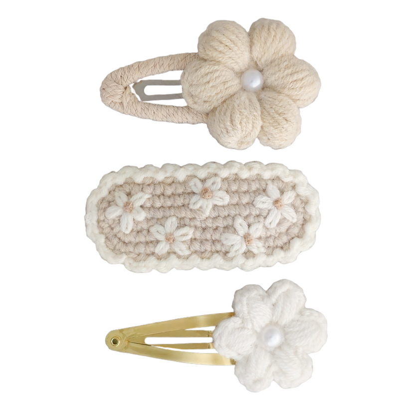 Crochet Hair Clip Set trio stone